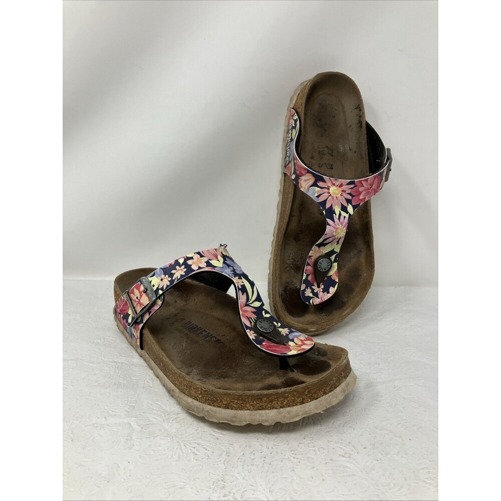 Birkenstock Gizeh Floral Thong Sandals Womens 6 EU 37 Comfort Cork Footbed